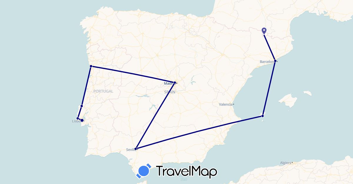 TravelMap itinerary: driving in Andorra, Spain, Portugal (Europe)